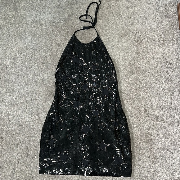 h:ours Dresses & Skirts - hours Women’s Black Sequin Star Embellished Halter Mini Party Concert Dress XL